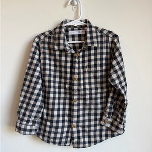 Zara Boys Navy and White Checkered Button Up Flannel Shirt